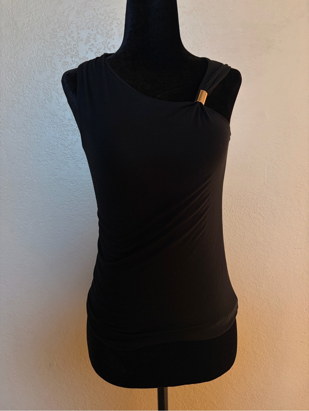LOFT Black One-Shoulder Tank with Gold Accent